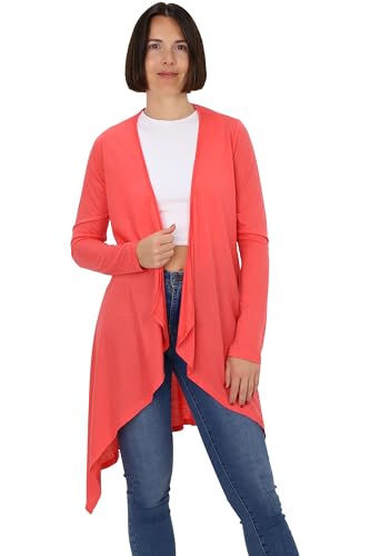 Cardigan pour femme - Manches longues ouvertes - Coupe asymétrique - Ouvert à l'avant - Veste cascade en jersey 806, corail, S-M