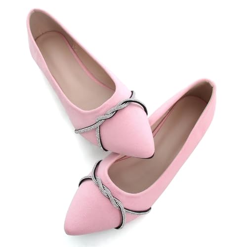 Image of TN TANGNEST Womens Casual Flats Chain Ballet Flats | Fashion Pointed Toe Rhinestone Flats, Comfort Slip On Dress Shoes for Business Work Office Wedding Party