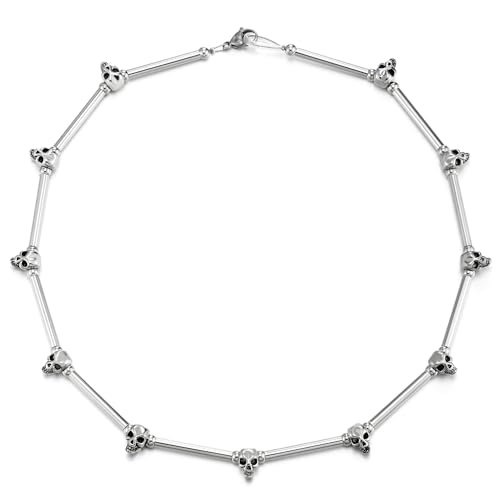 Collier de bâton et crâne en acier inoxydable 54cm pour homme et femme gothique