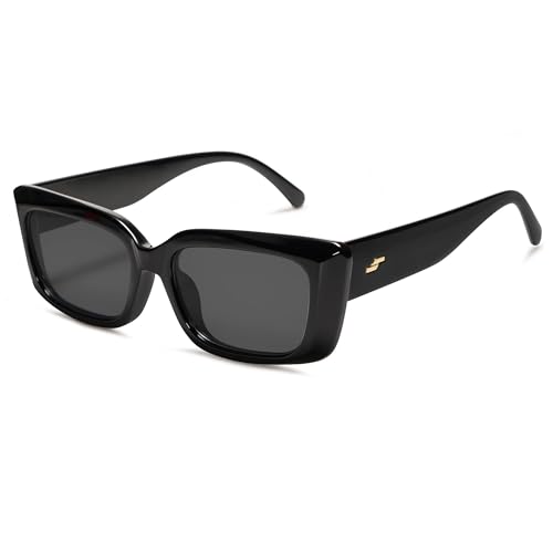 SOJOS Sonnenbrille Damen Cateye Vintage Rechteckig Klassische Retro 90er Mode UV400 Schutz Succinct Brille SJ2238 mit Schwarz Rahmen