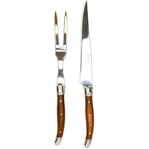 Barenthal Laguiole Inspired 2-pc. 18/10 Stainless Steel Carving Fork and Knife Set with Natural Wood Handles Cover