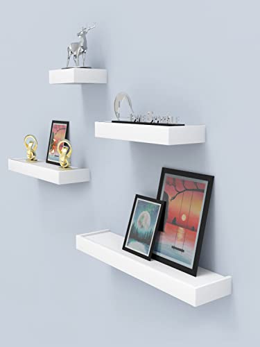 Image of Home Sparkle Wall Shelves Set of 4 Engineered Wood Wall Shelves with Large Storage | Floating Wooden Wall Shelf for Bathroom Kitchen Bedroom Living Room Set of 4 (White)