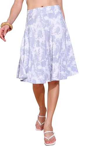 Image of FRAULEIN Women's Tie-Dye A-Line Self Design Printed Maxi /Midi Skirt | High Waist Flared | Soft Ribbed Texture | Casual Summer Knee Length Vacation Skirt