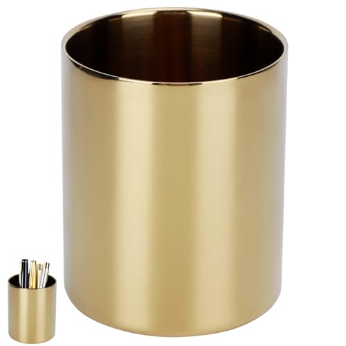 Beufee Portapenne per penne dorate, porta penne per scrivania, vasi da fiori, portabicchieri per matite, organizer da scrivania, porta pennelli per trucco in acciaio inossidabile(Oro)