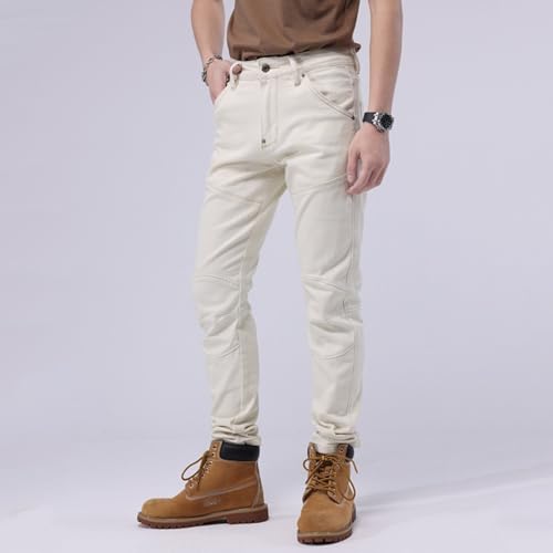 Jeans Pants Trouser Denim Motorcycle Men's Korean Version Slim Fit Small Foot Casual Versatile Elastic Pants(White,33 (2 feet 6))4