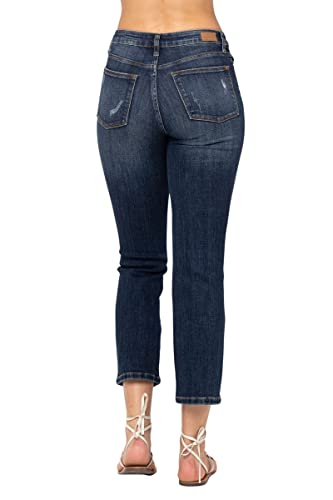 Judy Blue Women's Mid-Rise Ripped Cropped Straight Leg Jeans 885173