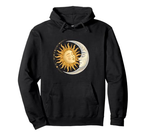 Sol y Luna Rostro abrazan Armonía Cósmica Arte Sudadera con Capucha