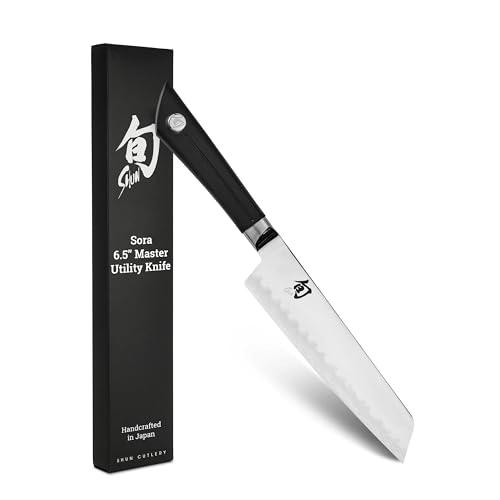 Shun Sora 6.5" Master Utility Knife, Handcrafted Japanese Kitchen Knife, VG10 Steel Edge and 420J Stainless Steel Blade, Balanced Handle, Precision and Sharpness for Professional and Home Chefs