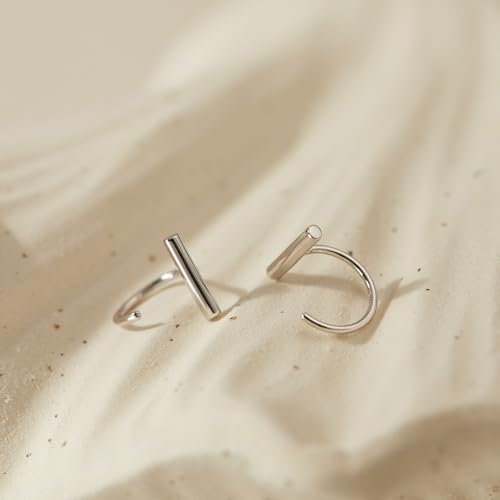 Image of CHIC & ARTSY 925 Sterling Silver Half Hoop Earrings for Women, Small Huggie Hoops Set with Ball Bar Star Moon Cross & Pearl, Lightweight Comfort Fit Everyday & Sleep Earrings