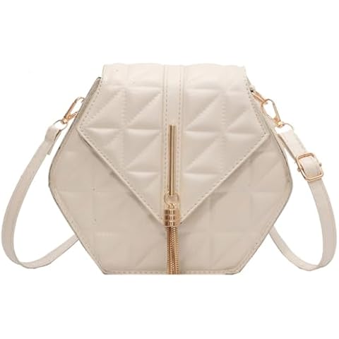 Women's Crossbody Bag, White Purses for Women Small Shoulder Bag with Fringe Quilted Crossbody Bag Diamond Shaped Bag Cover