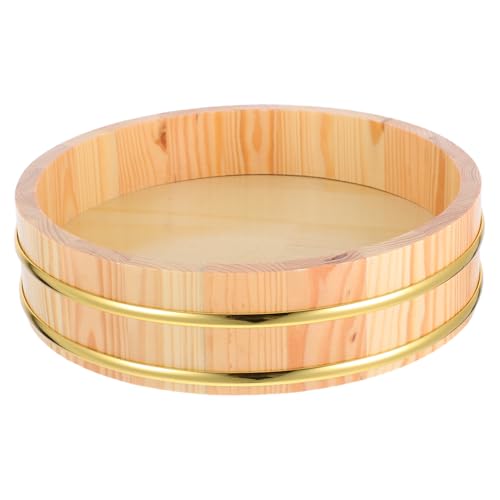 Toyvian 寿司桶 木製金縁 耐変形設計 大容量調理 保存用 伝統的な混ぜ桶 和食器具 飯台 寿司米混ぜ桶 キッチン用多機能容器