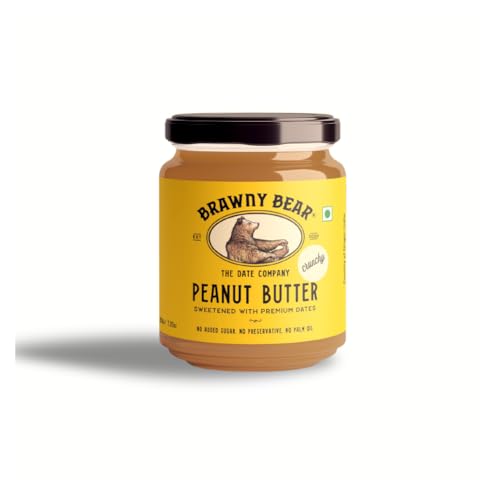Image of Brawny Bear Peanut Butter Crunchy, Natural Sweetened with Dates, Healthy Nut Butter with No Added Sugar and Preservatives, Vegan, High in Protein Spread - 200 gm