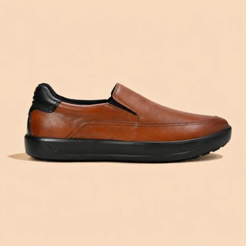 Image of Ergon Denver Genuine Leather Men's Formal Slip-On Shoes | Available in Black, Tan & Tan Napa | Cushioned Comfort | Office, Business Sizes UK 6-11
