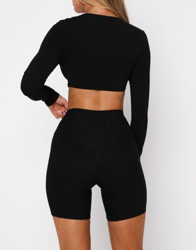 INFITTY Womens Long Sleeve Crop Workout Tops Double Lined Twist Deep V Neck T Shirts Yoga Athletic Top Tee4