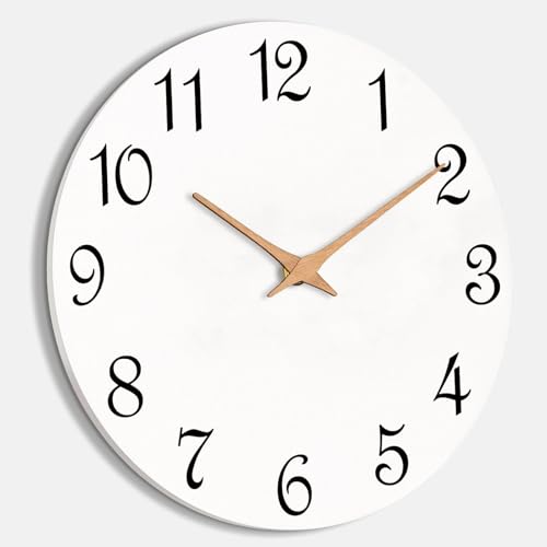 Image of Mosewa Wall Clock White Silent Non Ticking Battery Operated Simple Minimalist Wooden Clock Decorative for Home Bedroom Living Room(14 Inch)