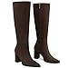 CELLENZ Women Knee High Boots: Comfort Pointy Toe Long Boot - Brown Suede Chunky Heeled - Tall Fashion Party Calf Boots Size 7.5