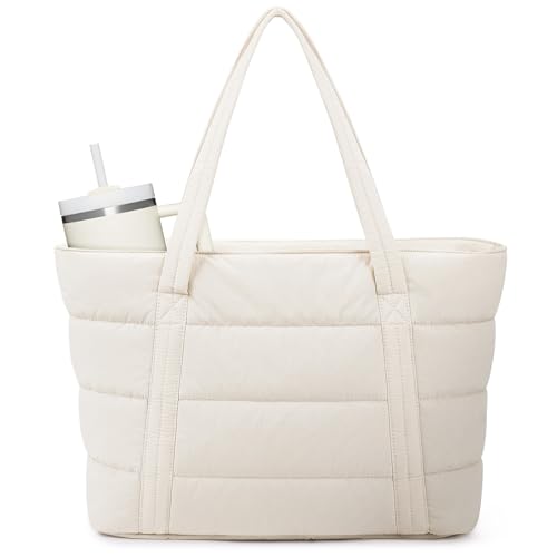 Image of Narwey Puffer Tote Bag for Women Girl, Puffy Travel Gym Shoulder Handbag