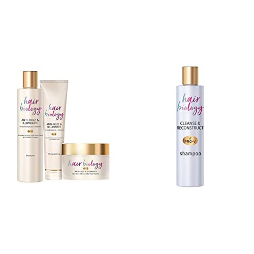 Hair Biology Haarpflege Set: 1x Anti-Frizz & Illuminate Shampoo 250 ml + 1x Pflegespülung 160 ml + 1x Haarmaske & Cleanse & Reconstruct Shampoo, 250ml, Bei Fettigem Ansatz Und Geschädigten Spitzen Cover