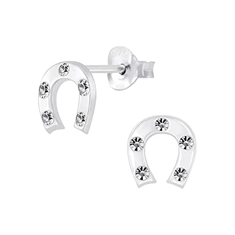 Lucky Horseshoe Earrings with Crystal Stones 925 Sterling Silver Cover