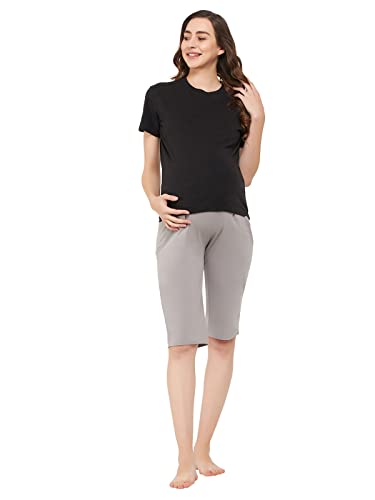 Image of Clovia Women's Cotton Chic Basic Maternity Shorts in Grey