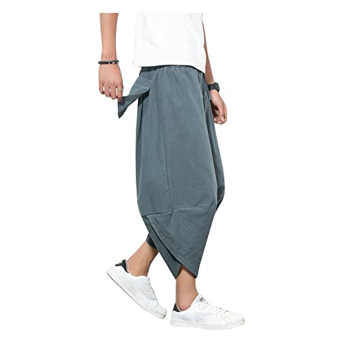 Calça Harem masculina de algodão e linho Aladdin calças soltas perna larga ioga verão praia calças,