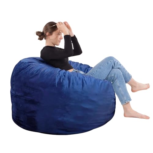 Bean Bag Chair 3Ft, Memory Foam Filled, Removable Velvet Cover, Bean Bag Chairs for Adults and Teens, Round Sofa Chair for Living Room, Bedroom and Gaming Room, Navy Blue