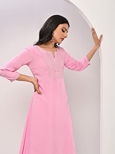 Image of rangita Rayon Calf Length Embroidered A-line Kurti for Women | Kurta for Women