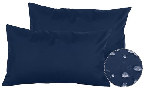 Sigmat Waterproof Outdoor Pillow Covers Fade Resistant Decorative Throw Pillowcases for Patio, Sofa and Chair Set of 2, 12x20 Inch, Navy