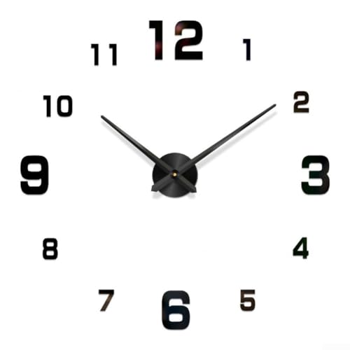 Moderno reloj de pared 3D con esfera acrílica reflectante y números de espuma dimensionales diseñado para un funcionamiento silencioso e integración decorativa de pared (negro)