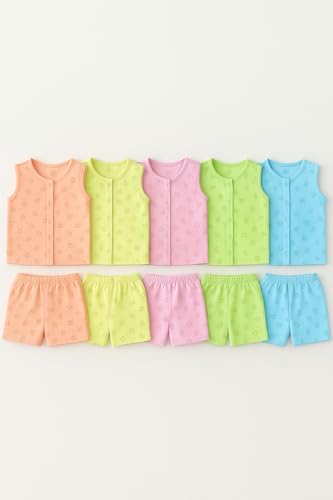 Image of New Born Baby Unisex Breathable Cotton Sleeveless Button Jhabla Dress | Boy & Girl Baby Clothe Size From 3 Months | Jabala Set for New Born | Pack Of 5 Combo