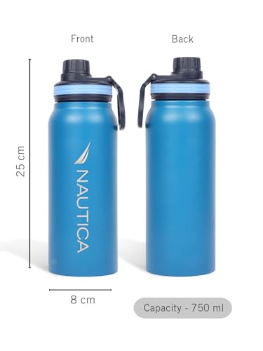 Image of NAUTICA Premium Leak-Proof Insulated Water Bottle - 1pc (Fender)| 750ml | Stainless Steel Flask with 24 Hours Temperature Retention | Ideal for Travel, Gym, Office Use Austin Solid-lightblue