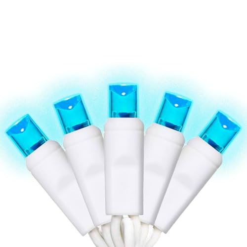 Blunem 50 Counts Aqua LED Christmas Lights - 25ft Christmas Tree Lights Commercial Grade Outdoor Waterproof White Wire Aqua Indoor Mini Plug in 5mm Wide Angle Indoor for Xmas UL Certified
