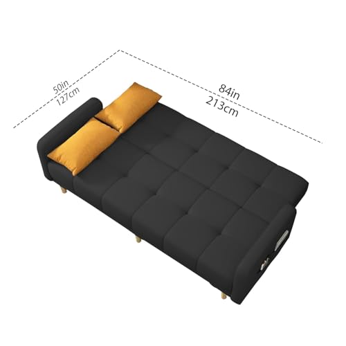 Image of Casaliving Melfoy 3 Seater Sofa Cum Bed for Living Room with Ottomon (Black Fabric) Premium Fabric Sofa
