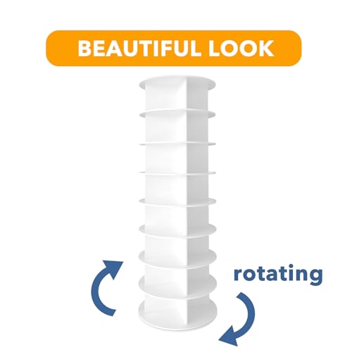 SpaceAid 8 Tier Rotating Shoe Rack Tower, Spinning Shoe Display Lazy Susan, Revolving 360 Shoe Rack Storage Round Carousel, Vertical Handbag Rotate Shoes Closet Organization (8-Tier White)