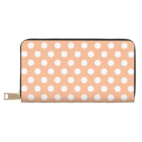 Wallet Women - Peach Polka Dot Print (A) Leather Wallet Large Capacity Bifold Long Ladies Wallets With Zipper