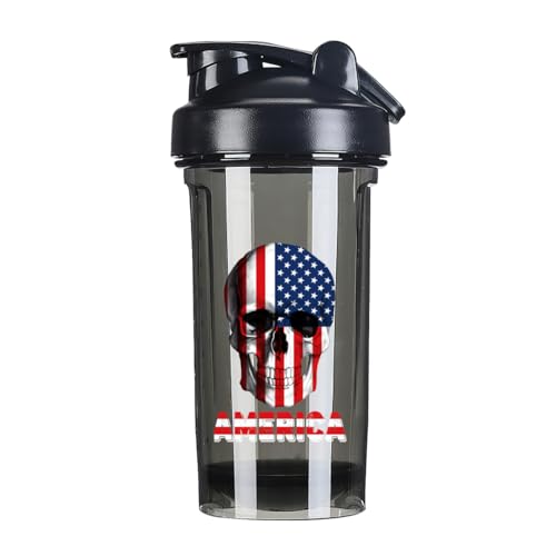 Skull America Flag 18 Ounce Shaker Cup,Fashion Theme Pattern Shaker Bottle Leak-proof Workout Shake Bottles 500ML/18 oz Perfect for Pre Workout