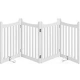 Yaheetech Cancelletto per Cani Estensibile e Pieghevole di Sicurezza da Interno in Legno 4 Pannelli 201,5 × 60,5 cm Recinto Barriera con Piedi Antiscivoli Scale Porta Bianco