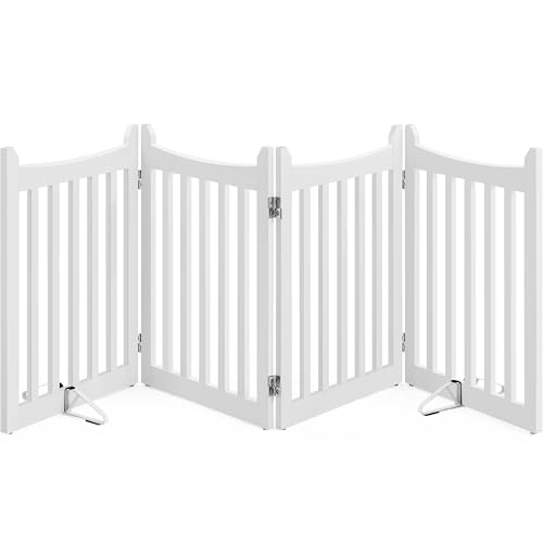 Yaheetech Cancelletto per Cani Estensibile e Pieghevole di Sicurezza da Interno in Legno 4 Pannelli 201,5 × 60,5 cm Recinto Barriera con Piedi Antiscivoli Scale Porta Bianco