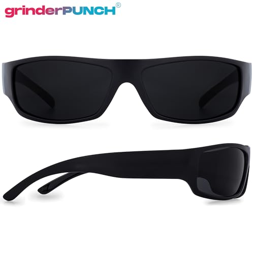 grinderPUNCH Mens Black Super Dark Sunglasses - Slim Wrap Around Gangster Style2