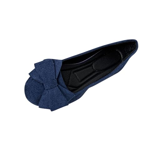Women Round Toe Elegant Flats with Arch Support Cute Bowknot Decorative Shoes Low Wedge Casual Slip On Flock Flats