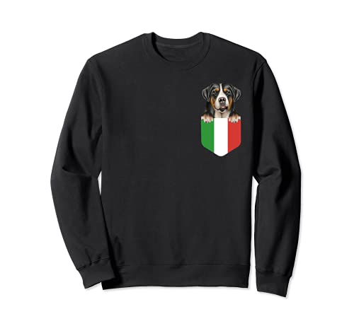 Italy Flag Greater Swiss Mountain Dog Dog In Pocket Sweatshirt, Black