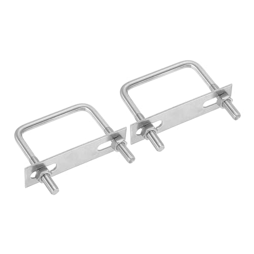 Image of PATIKIL M8x65x80mm Square U-Bolts Kit, 2Set 304 Stainless Steel Square U Shaped Bolts Replacement Parts with Frame Plates and Nuts for Ski Board Sailboat Trailer