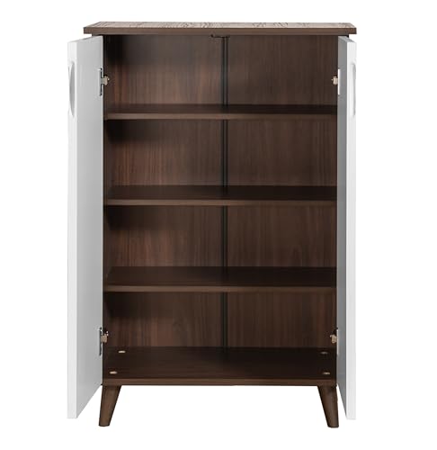 Image of DeckUp Plank Alvo 2-Door Engineered Wood Shoe Rack (Walnut and White, Matte Finish)