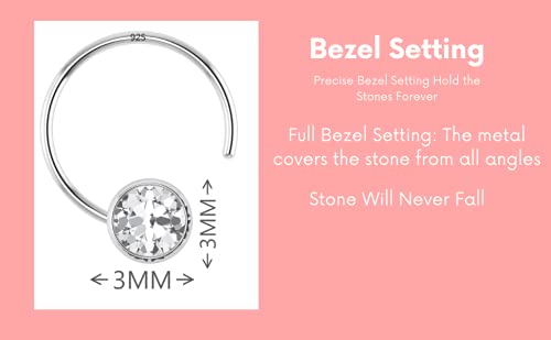 Image of SJ SHUBHAM JEWELLERS 92.5-925 Sterling Silver Round Shape White Cubic Zirconia Prong /Cup Setting Nose Pin Stud for Women Girls Size 2MM 3MM Size Pure Silver