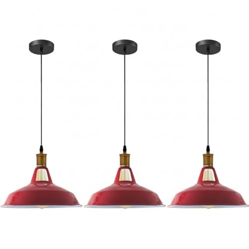 LEDSone 3pcs Vintage Retro Lampadario a Industriale Plafoniera E27 Paralume in metallo LED Lampada Loft (Rosso + Lampadina)
