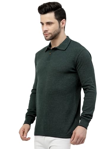 Image of Kalt Mens Basic Solid Full Sleeves Polo Cotton Blend Knitted Regular Fit Polo-Neck T-Shirts with Collar Stylish