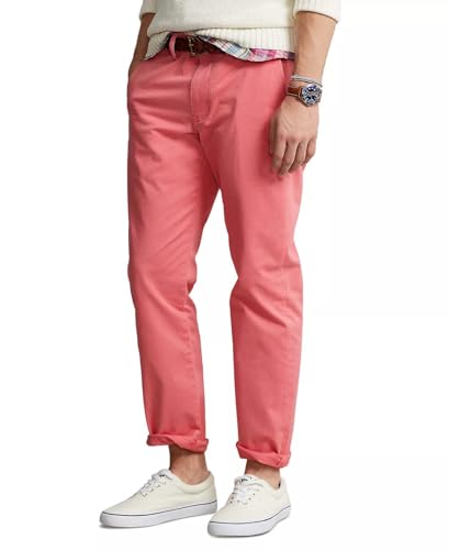 Ralph Lauren Polo Men's Stretch Straight Fit Flat Front Chino Pants (32W x 32L, Pale Red)