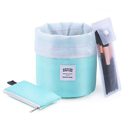 APOKE Travel Cosmetic Bags, Portable Toiletry Bags Waterproof Drawstring Makeup Bags Multifunctional Bucket Cases Bathroom Storage Carry Cases Collapsible Pouch Cosmetic Cases