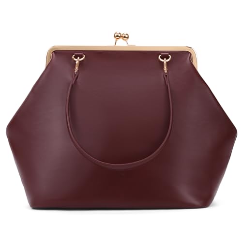 CATSEA Large Womens Kiss Lock Bag PU Medium Top Handle Handbags Kiss Clasp Shoulder Bags Tote Purse Messenger Clutch (Red)