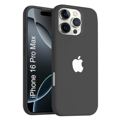 Image of iPhone 16 pro Max Silicone Back Case | Shock Proof Design & Camera Protection | Premium Rubberised Apple iPhone 16 pro Max Cover (Microfiber Lining) | Ultra Smooth Silicone - Black